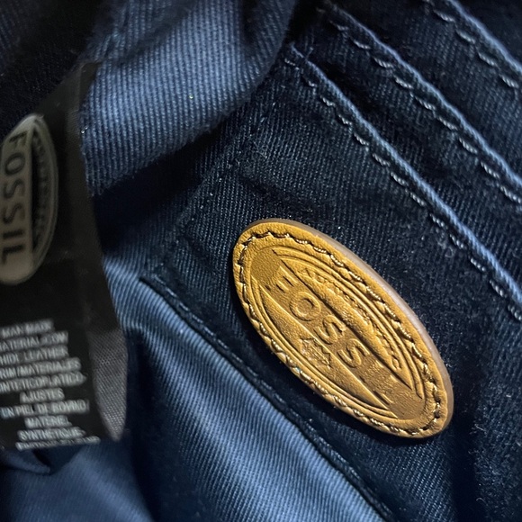 Fossil Hailey Satchel Faux Leather Circle Print Shoulder bag Handbag Purse Blue - Picture 3 of 8